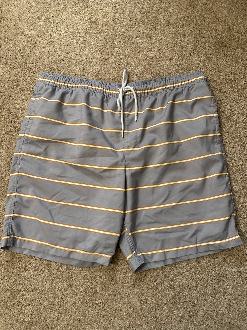 Amazon Essentials Gray Swim Trunks with Yellow Stripes